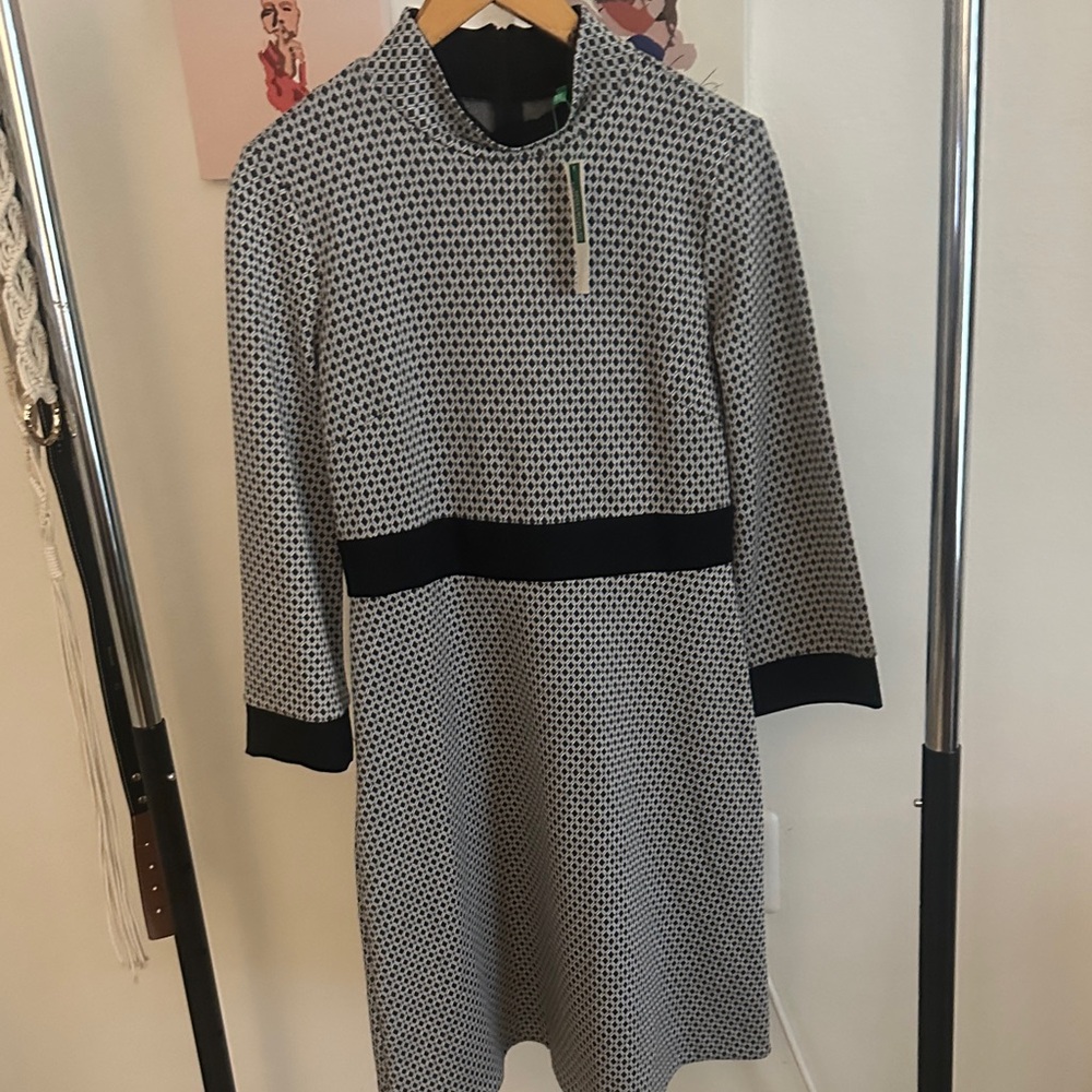 United Colors Of Benetton Black and White Long Sleeve Dress